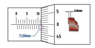 روش خواندن میکرومتر 0.01 میلیمتر با گام 0.5 میلیمتر