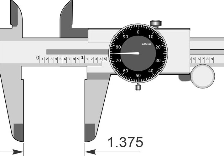 مثال دوم کولیس‌های ساعتی (عقربه‌ای) اینچی، 0.001 اینچ 