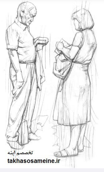 Drawing figure - طراحی فیگور زن و مرد ایستاده روبروی هم
